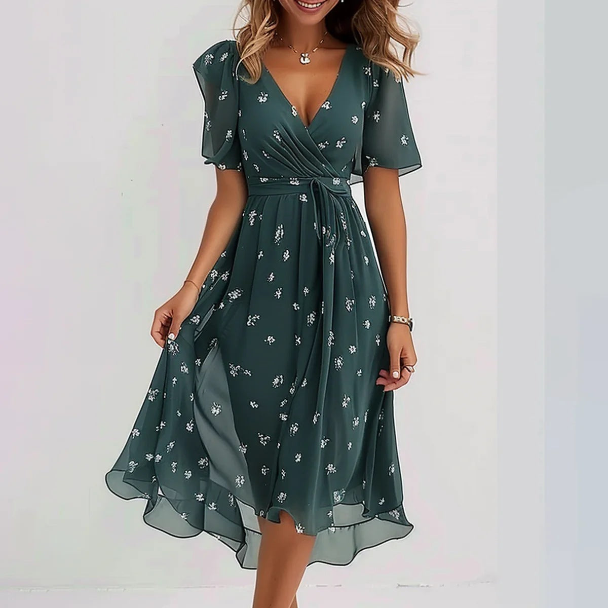 Aimee Midi Dress for Women – Flattering Cut with Vibrant Floral Print & Breathable Comfort
