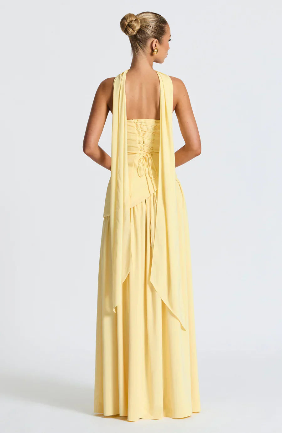 Victoria Long Dress for Women – Two-Tone Bustier Evening Dress with High Slit & Matching Scarf